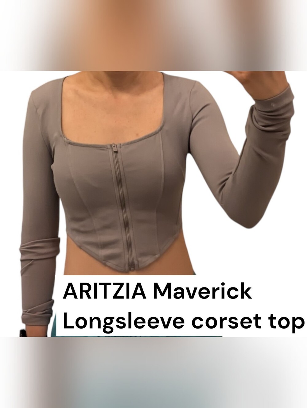 Aritzia Maverick Cropped Corset Top 2XS Gray Long Sleeve Square Neck Zip